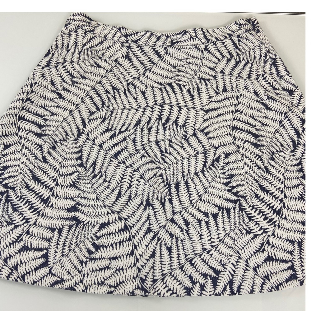 Michael Kors Women's Navy White Fern Print A Line Skirt Size L Office Casual